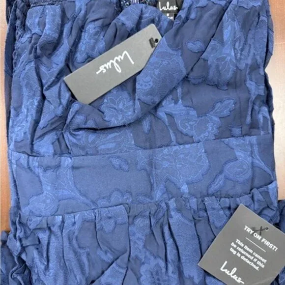 NWT Grace and Beauty Navy Blue Burnout Floral Print Tiered Dress - Picture 5 of 9